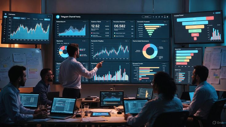 Team collaborating with analytics dashboard